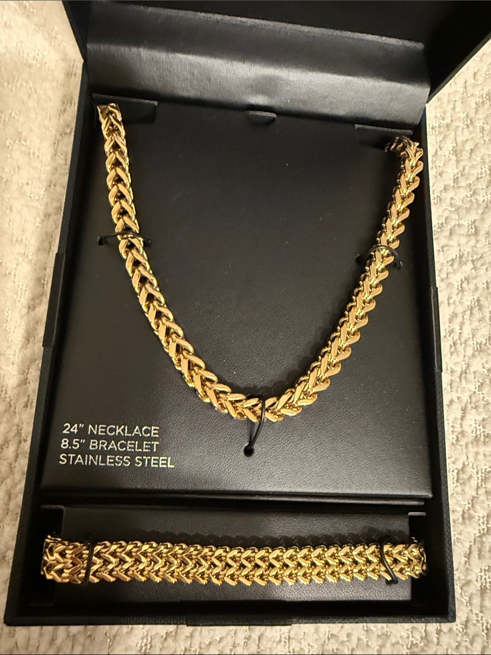 Men’s Stainless Steel Gold Tone Cuban link Chain Necklace 24” & 8.5” Bracelet - Picture 1 of 7